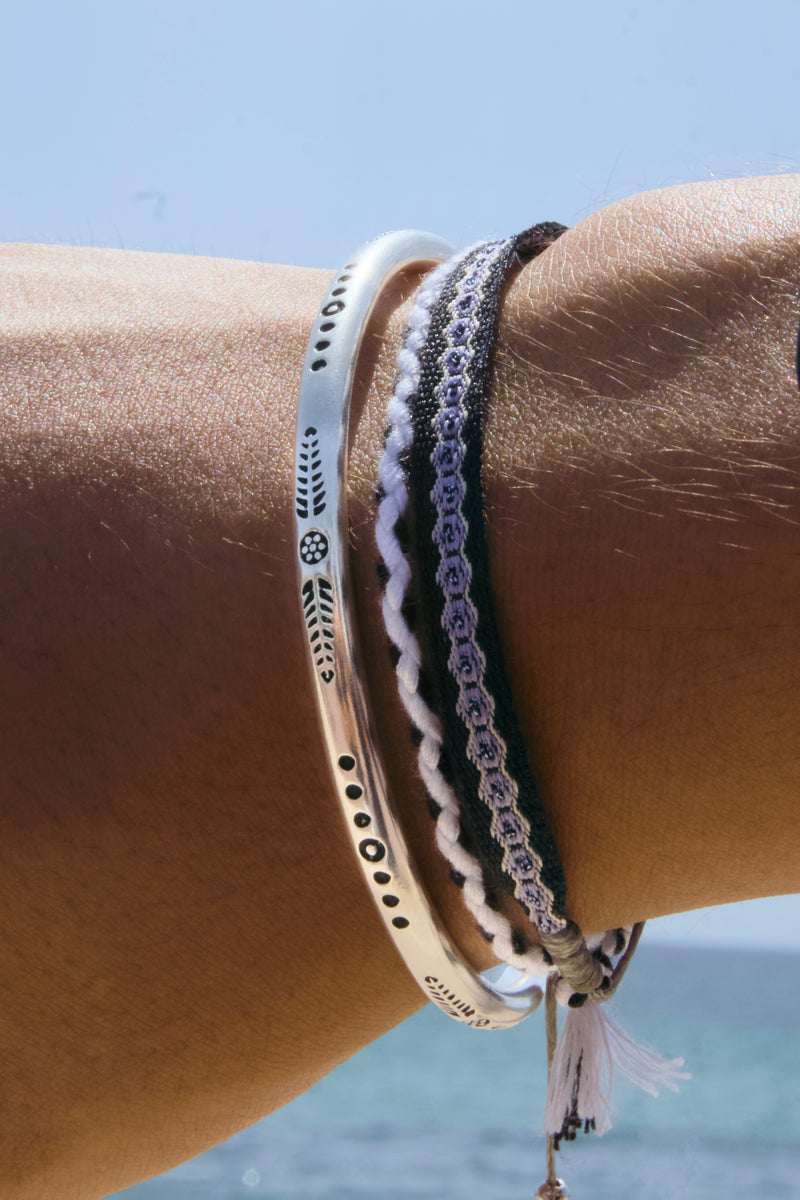 Set de 3 bracelets thème Mykonos argent et cordon coton - Kovaa